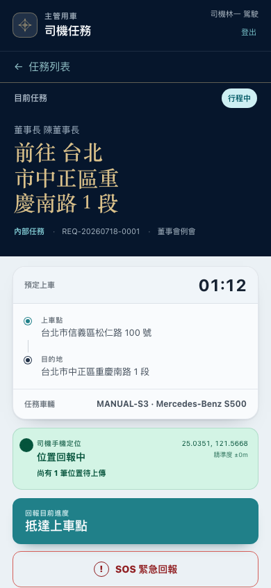 司機端行程詳情與進度回報按鈕