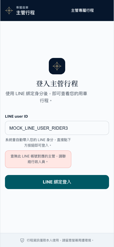 主管登入資料不正確時的提示畫面